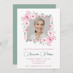 Elegant Photo Floral 74th birthday invitations 