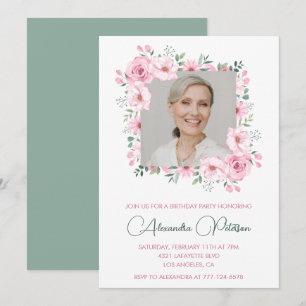 Elegant Photo Floral 83rd birthday invitations 