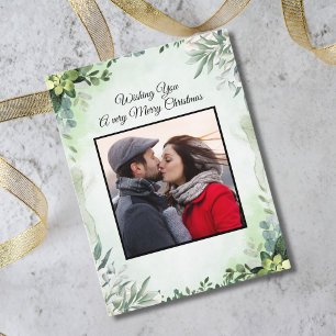 Elegant Photo Floral Merry Christmas Holiday Postcard