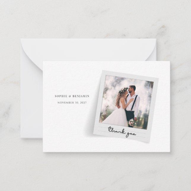 Elegant Photo Frame Script Wedding Thank You Card (Front)