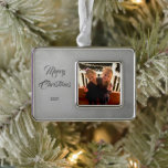 Elegant Photo Framed Ornament<br><div class="desc">Silver coloured ornament with personal photo and custom text.  Elegant gift will make a treasured keepsake</div>