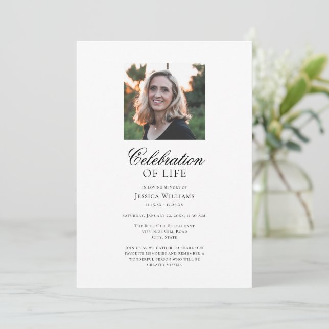Elegant Photo Funeral Celebration of Life Invitation (Standing Front)