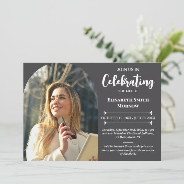 Elegant Photo Funeral – Celebration of Life Invitation (Standing Front)