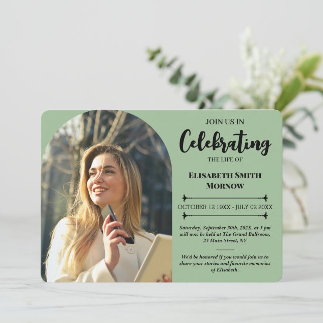 Elegant Photo Funeral – Celebration of Life Invitation (Standing Front)