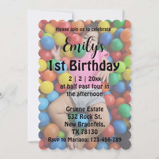 elegant photo girl 1st birthday invitation   (Front)