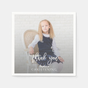 Elegant Photo Girl Gold Cross Christening Napkin