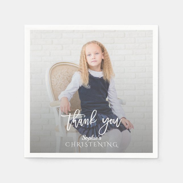 Elegant Photo Girl Gold Cross Christening Napkin (Front)