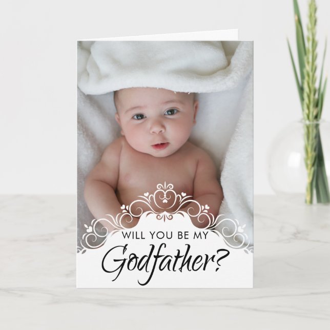 Elegant Photo Godfather Proposal Card (Front)