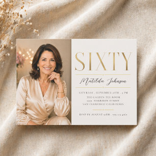 Elegant Photo Gold 60th Birthday Invitation