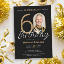 Elegant Photo Gold Black Surprise 60th Birthday