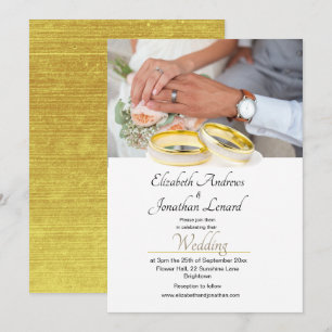 Elegant Photo Gold Coloured Simple Wedding Invite