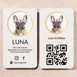 Elegant Photo Gold Dog Pet Social Media QR Code Business Card