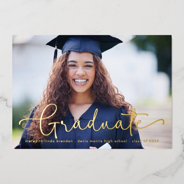 Elegant Photo Gold Foil Graduation Announcement (Front)