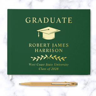Elegant Photo Gold Foil Green Graduation Party Guest Book