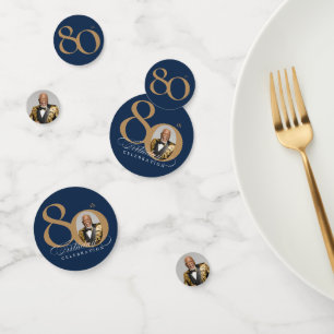 Elegant Photo Gold Navy Blue 80th Birthday Confetti