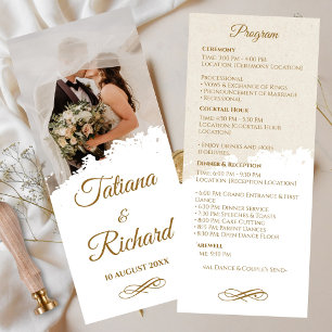 Elegant Photo & Gold Script Wedding Program Programme