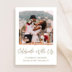 Elegant Photo Gold Script Wedding Reception Invitation