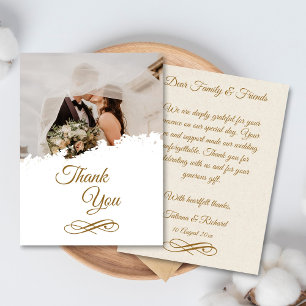 Elegant Photo Gold Script Wedding Thank You Card