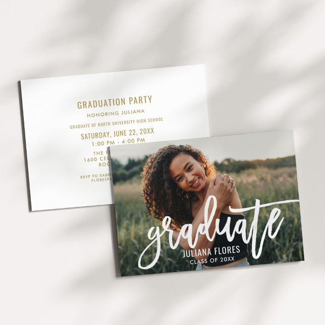 Elegant Photo Graduate Script Gold Invitation (Creator Uploaded)
