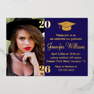 elegant photo graduation 2026 blue & gold party