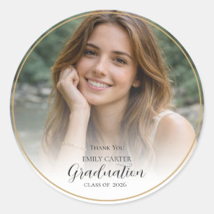 Elegant Photo Graduation    Class of 2026  Classic Round Sticker