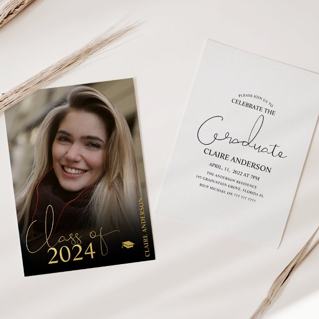 Elegant Photo Graduation  Foil Invitation (Creator Uploaded)