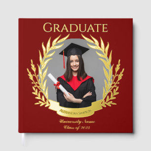 Elegant Photo Graduation Party Burgundy and Gold Guest Book