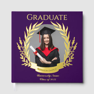 Elegant Photo Graduation Party Purple and Gold Guest Book