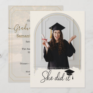 Elegant Photo Graduation Party | She Did It Grad  Invitation