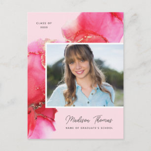 Elegant Photo Graduation Pink Gold Watercolor Postcard
