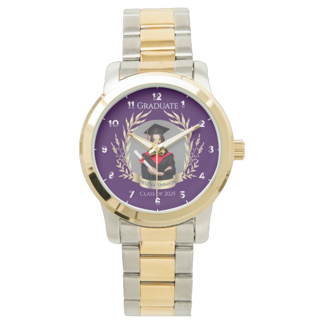 Elegant Photo Graduation Purple and Gold Watch (Front)