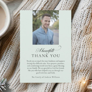 Elegant Photo Green Christian Funeral Thank You Card