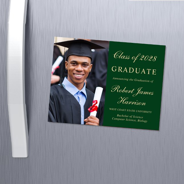 Elegant Photo Green Gold College Graduation Magnetic Invitation (Creator Uploaded)
