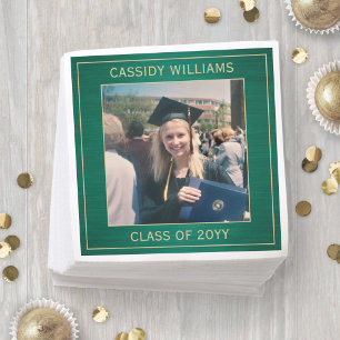 Elegant Photo Green & Gold Modern Graduation Party Napkin
