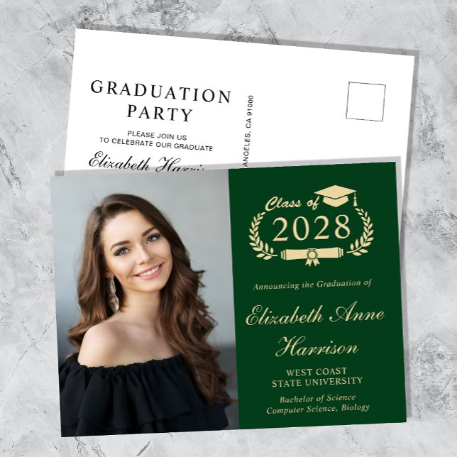 Elegant Photo Green Graduation Party Invitation Postcard (Creator Uploaded)