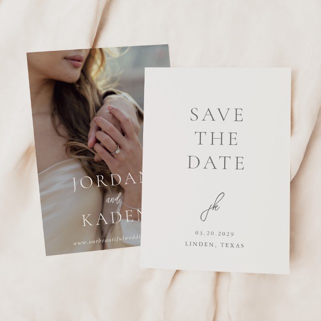 Elegant Photo Grey Script Monogram Wedding Save The Date (Creator Uploaded)