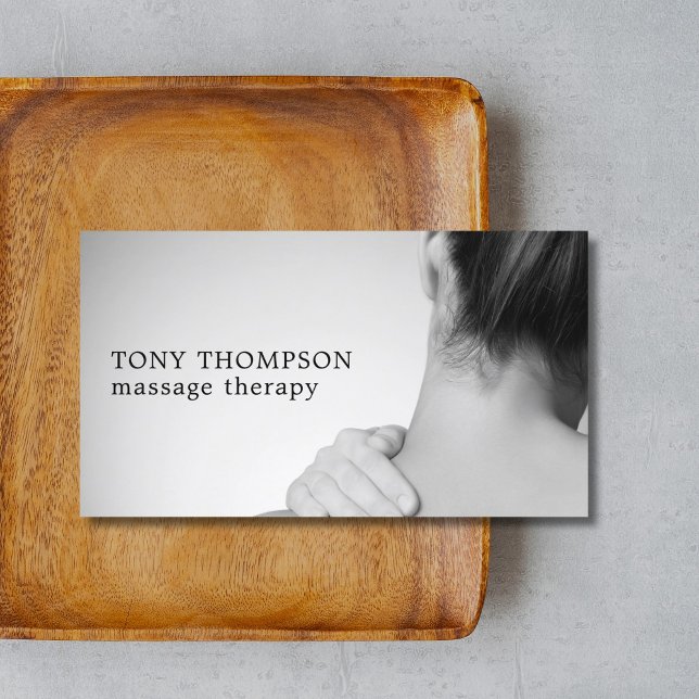 Elegant Photo Grey White Massage Therapist Business Card (Creator Uploaded)