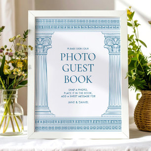 Elegant photo guest book party sign in blue