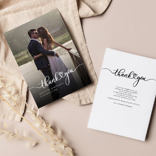 Elegant Photo Hand-Lettered  Thank You Wedding Card