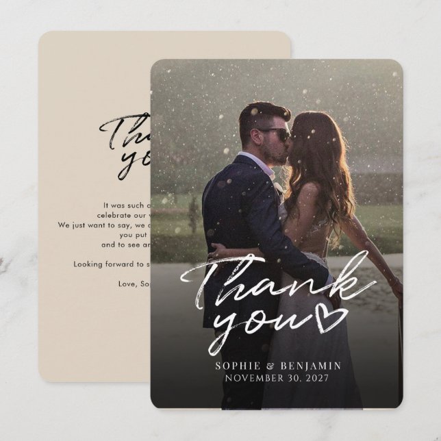 Elegant Photo Hand-Lettered Wedding Thank You Card (Front/Back)