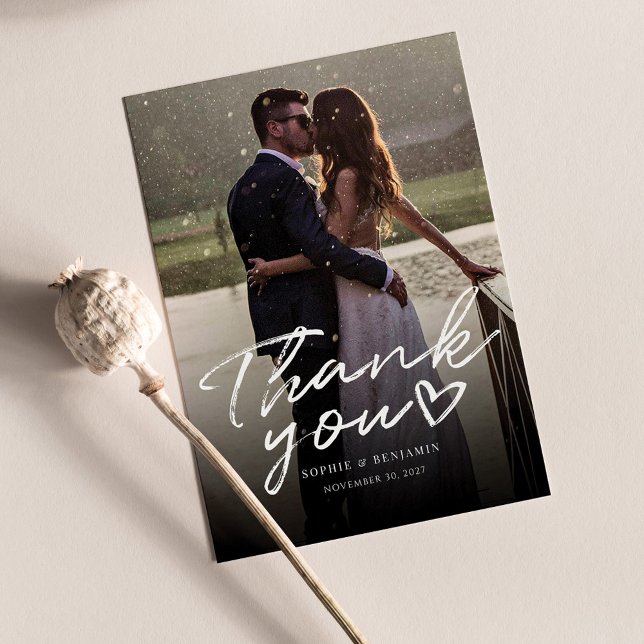 Elegant Photo Hand-Lettered Wedding Thank You Card (Wedding Day Photo Thank You Card)