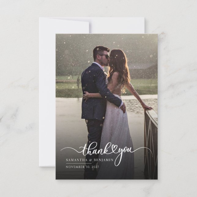 Elegant Photo Hand-Lettered Wedding Thank You Card (Front)