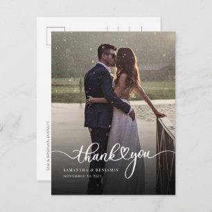 Elegant Photo Hand-Lettered Wedding Thank You Note Postcard