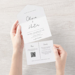 Elegant Photo Handwritten Wedding  All In One Invitation