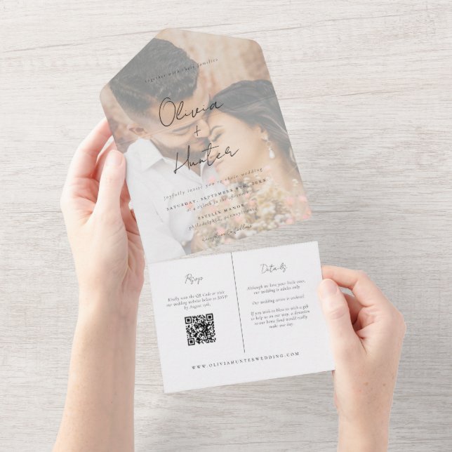 Elegant Photo Handwritten Wedding All In One Invitation (Tearaway)