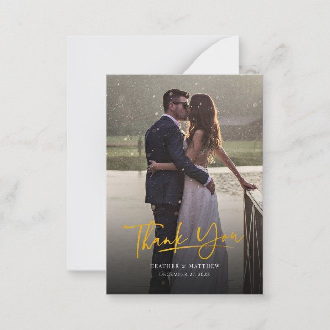 Elegant Photo Handwritten Wedding Thank You Card (Front)