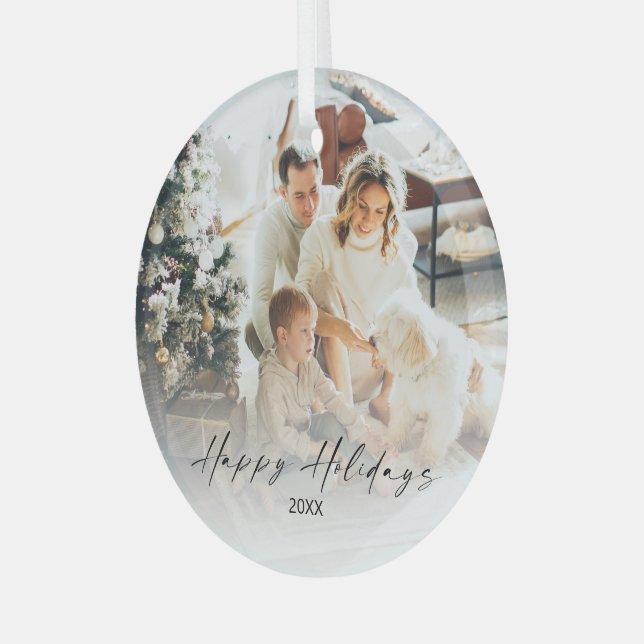 Elegant Photo Happy Holidays Christmas Tree glass Glass Tree Decoration (Front Left)