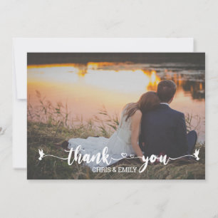Elegant Photo Heart and Bird Calligraphy Thank You