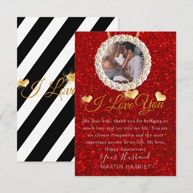 Elegant Photo I Love You Anniversary Card For Wife (Front/Back)