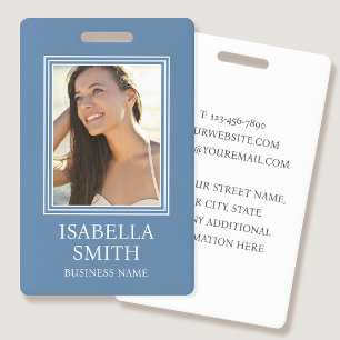 Elegant Photo ID Badge Custom Template Blue